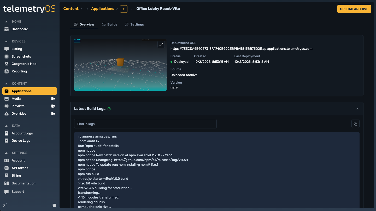 TelemetryOS enables applications on screens